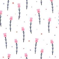 Vector little pink flowers on seamless pattern. Colorful print spring summer time, delicate romantic fragile flowers.