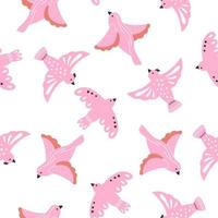 Big pink flying dove on a white background seamless pattern. Summer spring time of bright bird vector