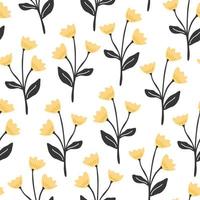 Seamless pattern with yellow spring flowers on a white background. Floral print for children's clothes or wallpaper in the style of bohemians and retro. vector