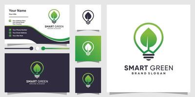 Smart green logo template and business card with bulb concept Premium Vector