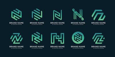 Set of N logo collection with geometry concept and creative gradient style Premium Vector