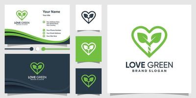 Love green logo template and business card with modern concept Premium Vector