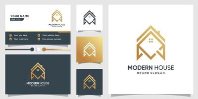 Modern house logo with line art style and business card design Premium Vector