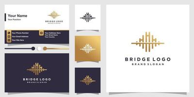 logotipo de puente con concepto dorado creativo y vector premium de diseño de tarjeta de visita