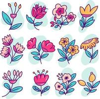 paquete de ilustración de doodle de flores vector