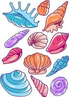 paquete de ilustración de doodle de conchas marinas vector