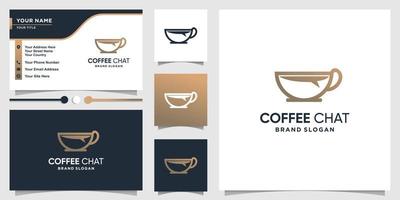 plantilla de logotipo de café con concepto de chat y vector premium de diseño de tarjeta de visita