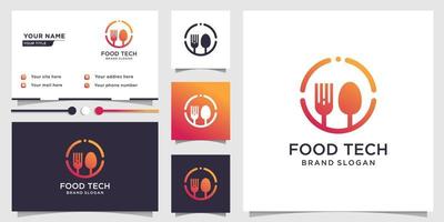 Food tech logo with creative concept and business card design Premium Vector