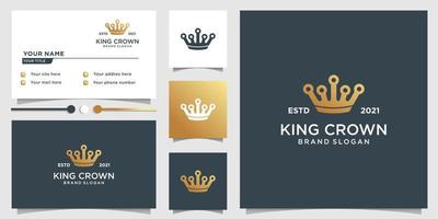 plantilla de logotipo de corona de rey con estilo dorado único y diseño de tarjeta de visita vector premium