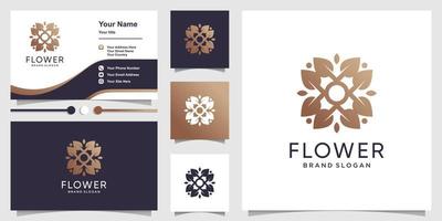 plantilla de logotipo de flor y tarjeta de visita con vector premium de concepto único