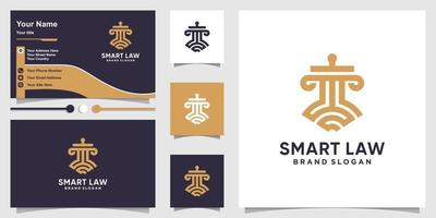 Smart law logo template and business card design with line art concept Premium Vector