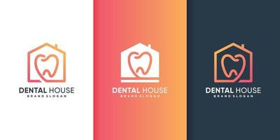 plantilla de logotipo de casa dental con vector premium de concepto creativo moderno