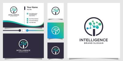 Intelligence logo with molecule concept and business card design Premium Vector