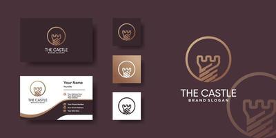 Castle logo with creative line art concept and business card design Premium Vector