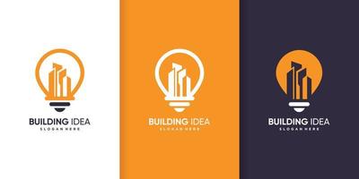 Building logo with bulb idea concept Premium Vector