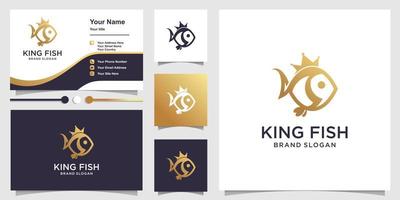 King fish logo with unique character concept and business card design Premium Vector