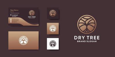 Dry tree logo with modern concept and business card design Premium Vector
