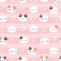 Seamless pattern with cute cats head cartoon flat design on pink striped background vector