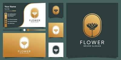 Flower logo template with modern unique style and business card design Premium Vector