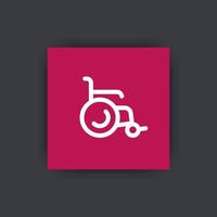 wheelchair icon, wheelchair sign, pictogram, line icon on square, vector illustration