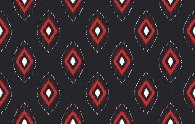 Ikat geometric shape seamless pattern with dark blue texture background. Use for fabric, textile, decoration elements.