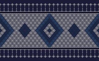 Ikat geometric traditional style with blue color seamless pattern background. Use for fabric, textile, decoration elements. vector