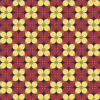 indonesio batik kawung forma de flor geométrica patrón sin costuras fondo de color rojo amarillo. uso para telas, textiles, elementos de decoración de interiores, envoltura. vector