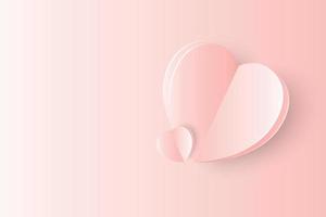 Two paper hearts shape on pastel pink background with copy space. Sweet love concept. vector