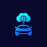 coche autónomo, conectado al icono del vector de nube