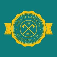 Logging, lumber company vintage logo, logotype template with lumberjacks axes, vector illustration