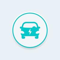 electric car round icon, EV, electric vehicle vector sign, ecologic automobile, clean transport, vector illustration