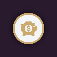 moneybox icon, savings sign, money box pig, piggy bank, income, banking, savings round icon, vector illustration
