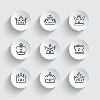 crowns line icons on round shapes vector