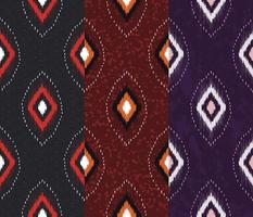 Vertical set collection of three ikat geometric shape seamless pattern with various texture background. vector