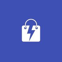 Shopping bag with lightning vector icon