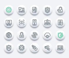 iconos de seguridad y protección, conjunto de líneas vectoriales, conexión segura, ciberseguridad, privacidad y datos protegidos vector
