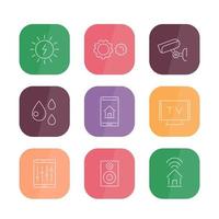 Smart House color rounded square line icons set, vector illustration