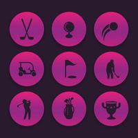 Golf icons set, clubs, player, golfer, golf bag vector