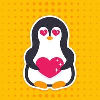 emoji with pinguin in love vector