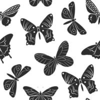 mariposa insecto aislado ilustración vectorial. plantilla de patrones sin fisuras en blanco y negro. dibujo de esquema gráfico simple. conjunto de iconos de animales de mosca de garabato. vector