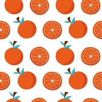 Orange citrus fruit fresh seamless pattern template. Flat colorful fabric print. Mandarin juicy food isolated on white background. Orange slice wrapping paper. vector