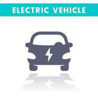 icono de coche eléctrico, ev, signo de vector de vehículo eléctrico aislado en blanco, transporte limpio ecológico, ilustración vectorial