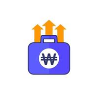 portfolio growth icon with won, vector