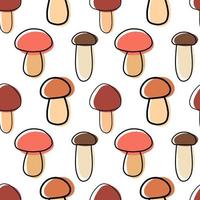 Seamless pattern with forest mushrooms on a white background. Vector illustration in modern linear style
