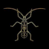 A golden beetle in a linear style. Linear vector illustration