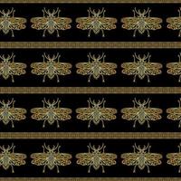 Golden beetles seamless pattern. Bohemian pattern with bugs vector