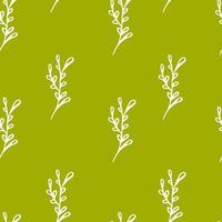 Abstract herbal seamless pattern template. Vector olive green background, botanical simple fabric print.