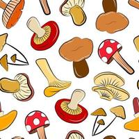 Mushroom vegetable food isolated seamless pattern. Vector fabric print template. Healthy food cooking colorful cartoon ingredients. Forest harvest.