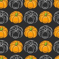 Fresh vegetable seamless pattern with pumpkins. Flat isolated vector fabric print template. Thanksgiving, harvesting concept backdrop. Farm food wrapping paper. Illustration in flat outline style.