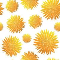 Botanical golden seamless pattern with sunflowers in line art style. Vector isolated on white background gold flowers, luxury fabric print template. Botany and garden backdrop.